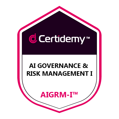Insignia de la certificación AI Governance & Risk Management I - AIGRM-I de Certidemy